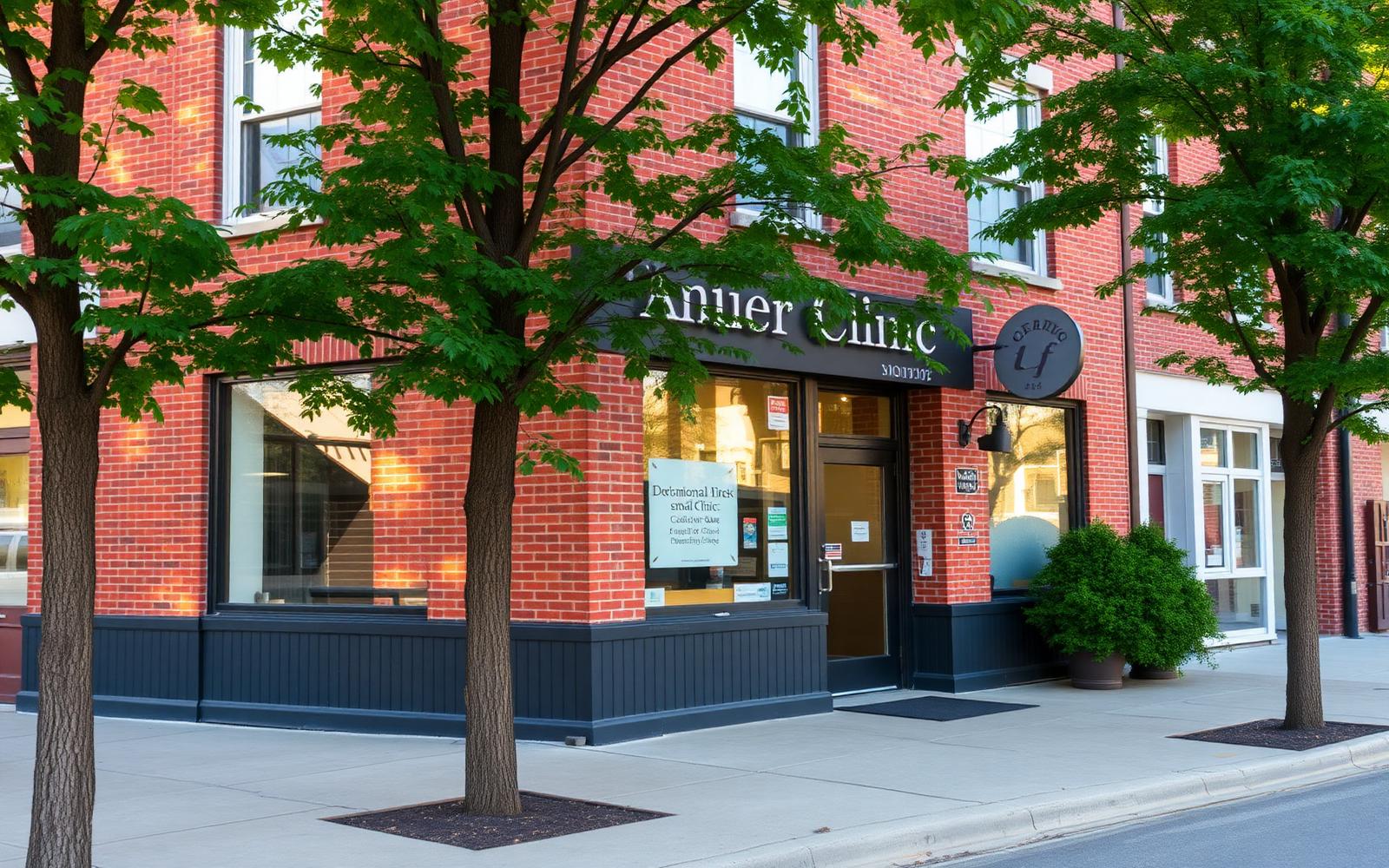 Century brick building housing the clinic in downtown Peterborough